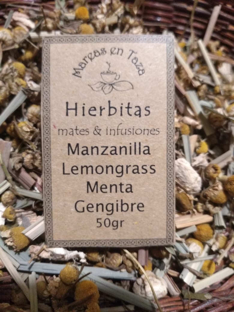 Hierbas:Menta,Manzanilla,Jengibre,Lemon grass 50grs "Mareas en taza"