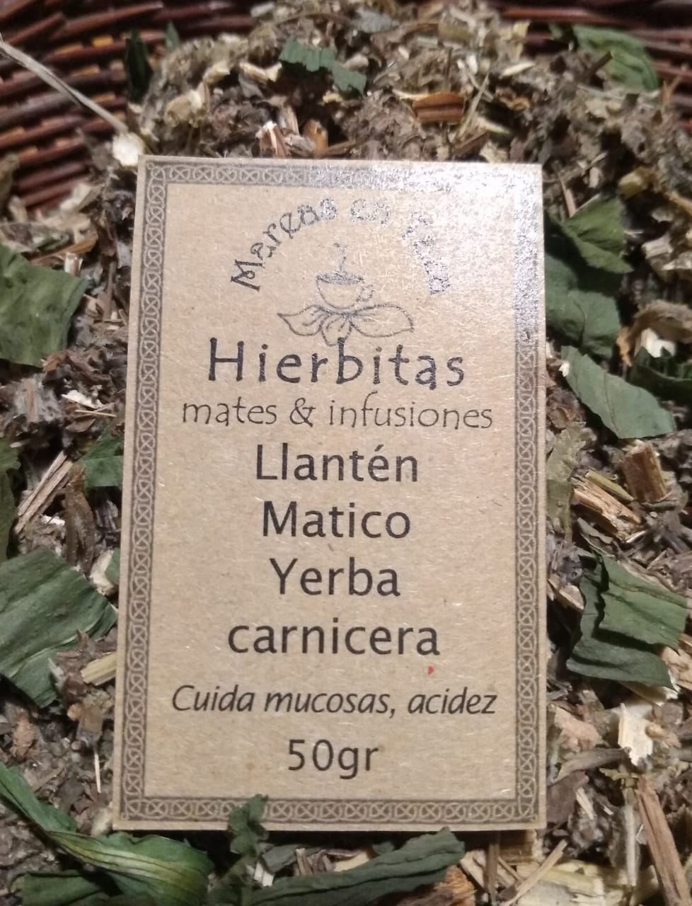 Hierbas:Llantén,Matico,Yerba carnicera 50grs "Mareas en taza"