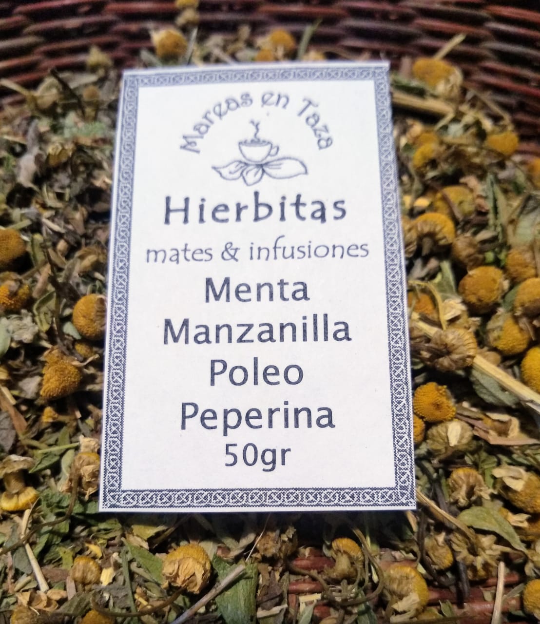 Hierbas:Menta,Manzanilla,Poleo,Peperina 50grs "Mareas en taza"
